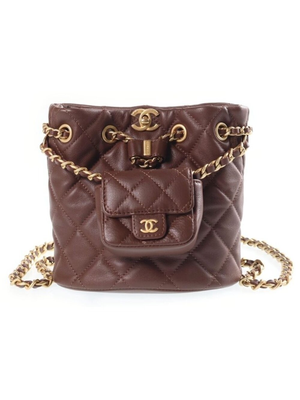Chanel Quilted Mini Backpack Chain Shoulder Brown Lambskin Gold